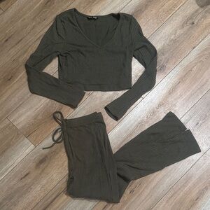 Olive Green Women's Ribbed Knit Set